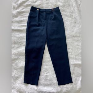 Navy ankle crop pants with rose gold button details